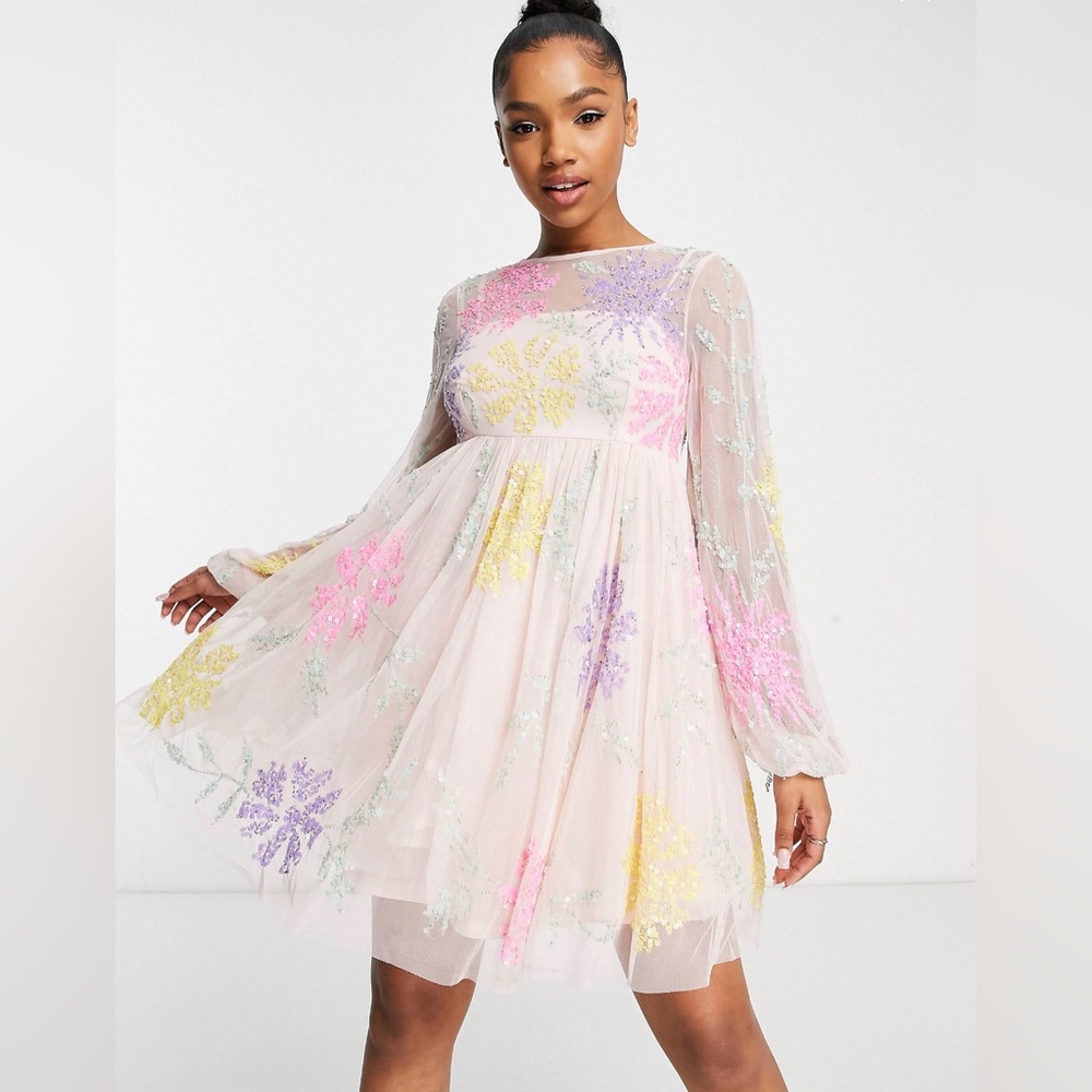 MAYA FLOWER PUFF MINI DRESS IN MULTICOLOR